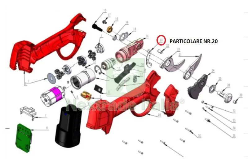 Particolare N. 20 Forbici Pota Batteria DJ-025 — Misurazione e taglio manuale — rif. FERX.602684 Particolare N. 20 Forbici Pota Batteria DJ-025 — Misurazione e taglio manuale — rif. FERX.602684