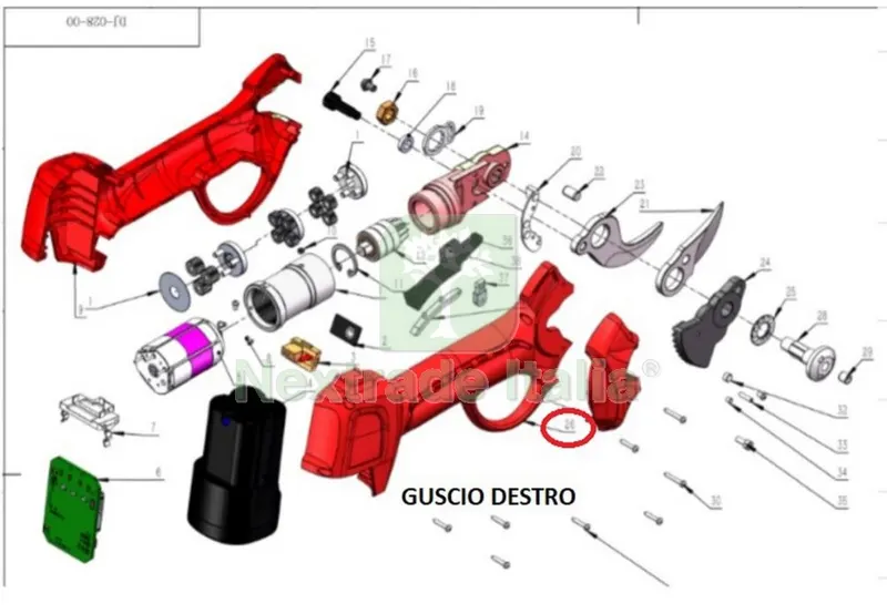 GUSCIO DESTRO X FORBICI POTA BATTERIA DJ-025 — Misurazione e taglio manuale — rif. FERX.602686 GUSCIO DESTRO X FORBICI POTA BATTERIA DJ-025 — Misurazione e taglio manuale — rif. FERX.602686