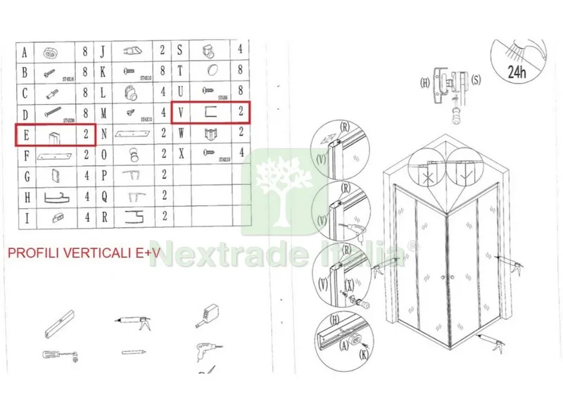 Profili Verticali E+V x Box Doccia Cristallo Trasparente MM.4 CM.80X80 IGLO4 — Accessori bagno — rif. FERX.602884 Profili Verticali E+V x Box Doccia Cristallo Trasparente MM.4 CM.80X80 IGLO4 — Accessori bagno — rif. FERX.602884