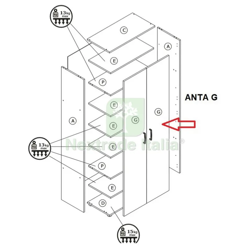 Anta G x Kit Armadio/Scarpiera 2ANTE CM.70X36X181H Rovere Scuro — Arredo — rif. FERX.603005 Anta G x Kit Armadio/Scarpiera 2ANTE CM.70X36X181H Rovere Scuro — Arredo — rif. FERX.603005