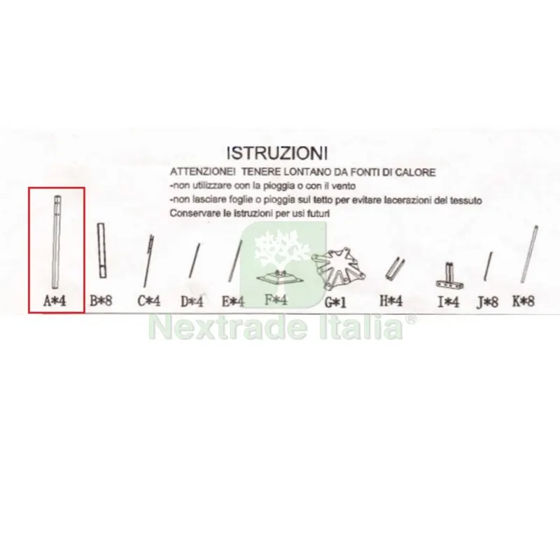 Montante (A ) per Gazebo in Acciaio Smeralda MT.3X3 — Gazebo e strutture giardino — rif. FERX.603091 Montante (A ) per Gazebo in Acciaio Smeralda MT.3X3 — Gazebo e strutture giardino — rif. FERX.603091