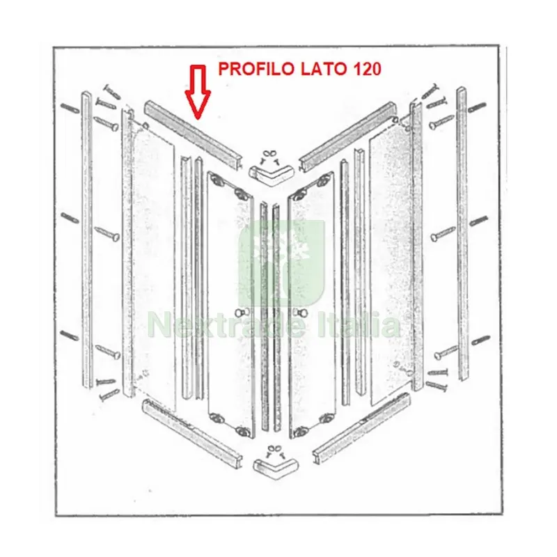 Profilo Lato 120 INFERIORE+SUPERIORE per Box Doccia Cristallo Trasparente Serigrafato MM.6 CM — Accessori bagno — rif. FERX.603300 Profilo Lato 120 INFERIORE+SUPERIORE per Box Doccia Cristallo Trasparente Serigrafato MM.6 CM — Accessori bagno — rif. FERX.603300