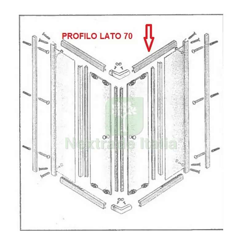 PROFILO LATO 70 INFERIORE.+SUPERIORE PER BOX DOCCIA CRISTALLO TRASPARENTE SERIGRAFATO MM.6CM — Accessori bagno — rif. FERX.603301 PROFILO LATO 70 INFERIORE.+SUPERIORE PER BOX DOCCIA CRISTALLO TRASPARENTE SERIGRAFATO MM.6CM — Accessori bagno — rif. FERX.603301