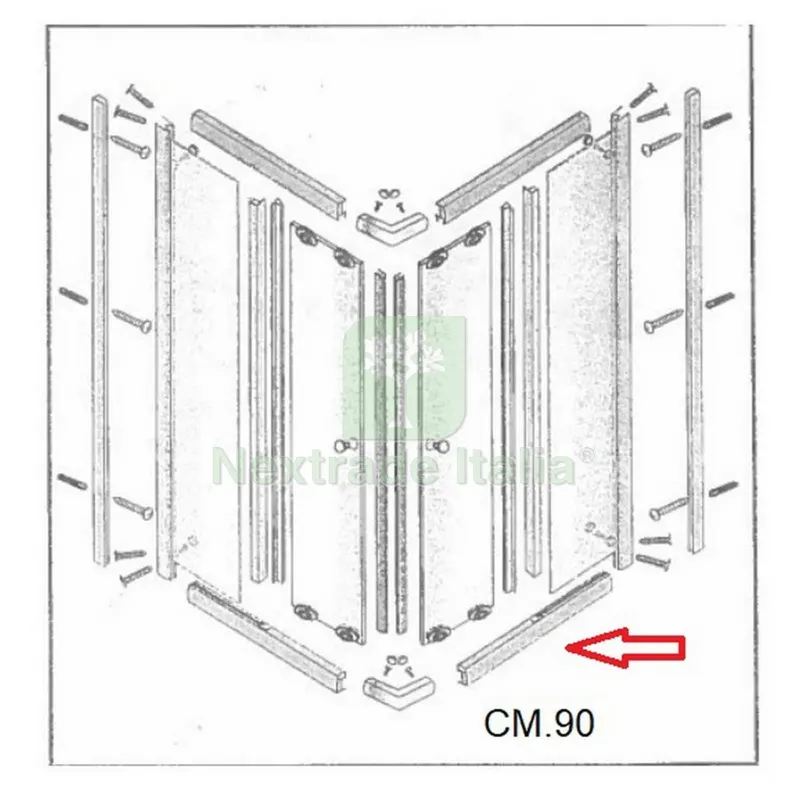 Profilo Inferiore Lato 90 per Box Doccia Cristallo Trasparente MM.6 CM.70X90 Lusso — Accessori bagno — rif. FERX.603507 Profilo Inferiore Lato 90 per Box Doccia Cristallo Trasparente MM.6 CM.70X90 Lusso — Accessori bagno — rif. FERX.603507