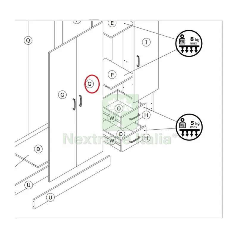 ZZ-Anta G x Kit Armadio 3 Ante + 2 Cassetti 119,5X46,5X184,5 Rovere S. — Arredo — rif. FERX.603884