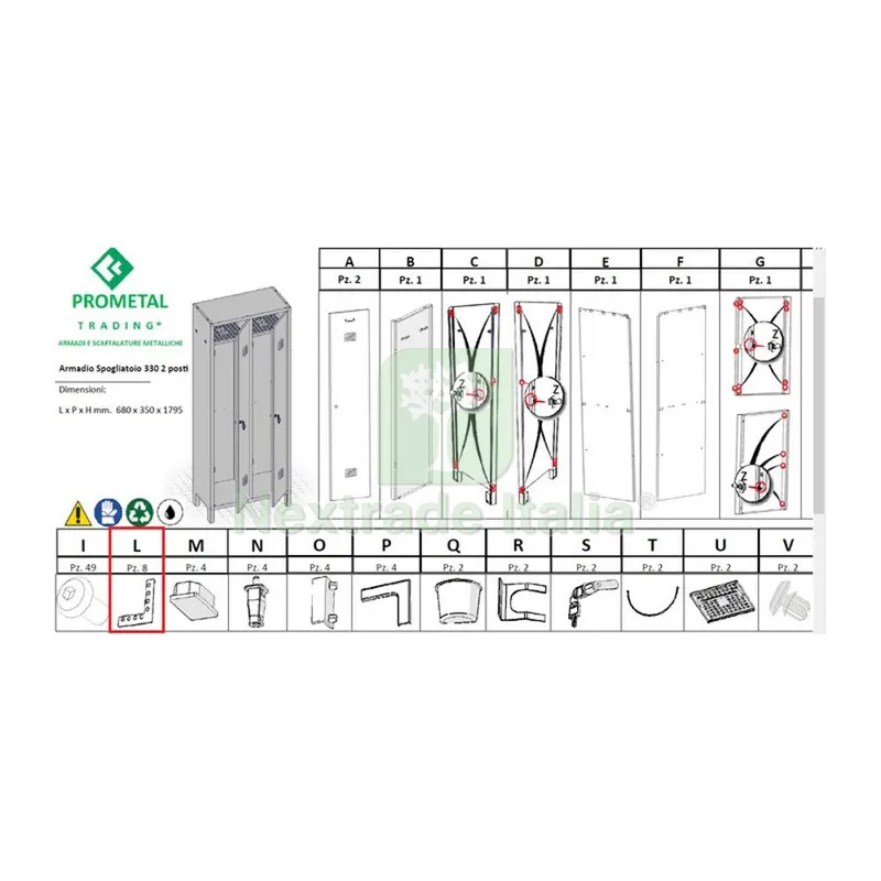 R Particolare (LX8 )xarmadio Spogliatoio a 2 Posti in Kit C/Serratura — Serrature e cilindri — rif. FERX.603982