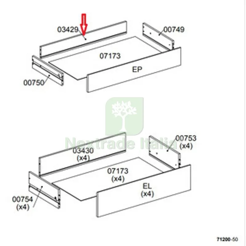 R Posteriore Cassetto 03429 x Kit Cassettiera 5C Nova 77X40X107 Bianca — Arredo — rif. FERX.605036