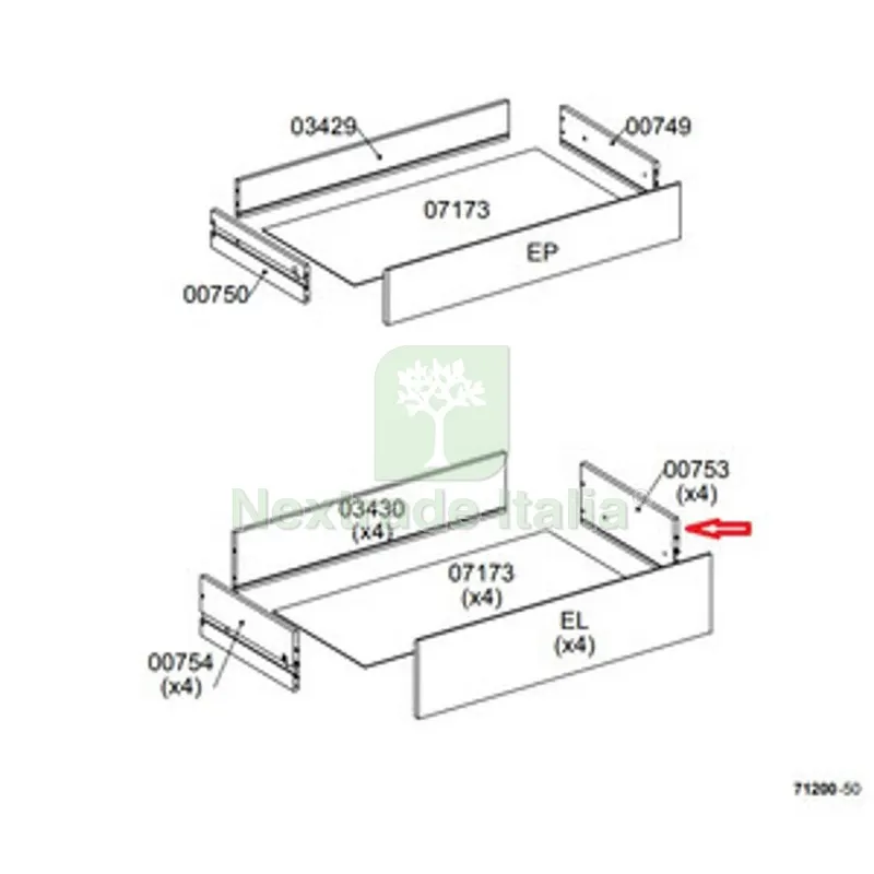 R Laterale Cassetto 00753 x Kit Cassettiera 5C Nova 77X40X107 Bianca — Arredo — rif. FERX.605037