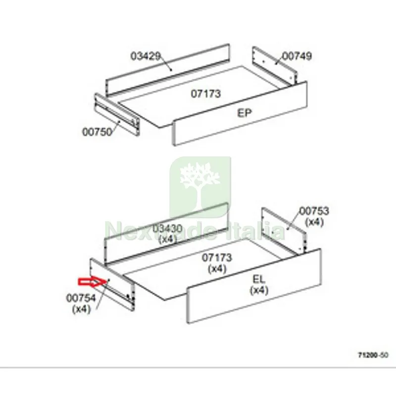 R Laterale Cassetto 00754 x Kit Cassettiera 5C Nova 77X40X107 Bianca — Arredo — rif. FERX.605038