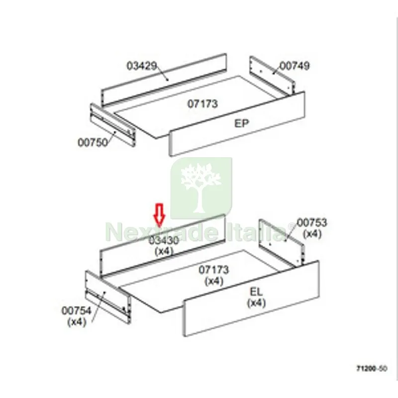 R Posteriore Cassetto 03430 x Kit Cassettiera 5C Nova 77X40X107 Bianca — Arredo — rif. FERX.605039