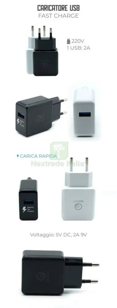 Caricatore con Singola USB 220V 9V Fast Charge — Caricabatterie e alimentatori — rif. FERX.6237 Caricatore con Singola USB 220V 9V Fast Charge — Caricabatterie e alimentatori — rif. FERX.6237