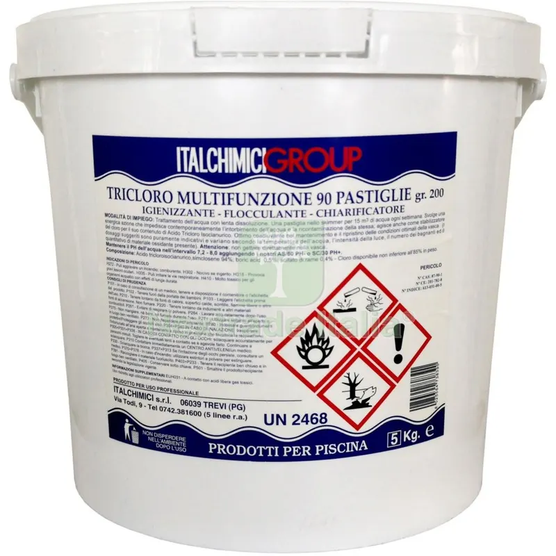 Cloro Multifunzione x Piscine Pastiglie GR.200 KG 5 (italchimici) — Trattamento acqua piscina — rif. FERX.67881 Cloro Multifunzione x Piscine Pastiglie GR.200 KG 5 (italchimici) — Trattamento acqua piscina — rif. FERX.67881