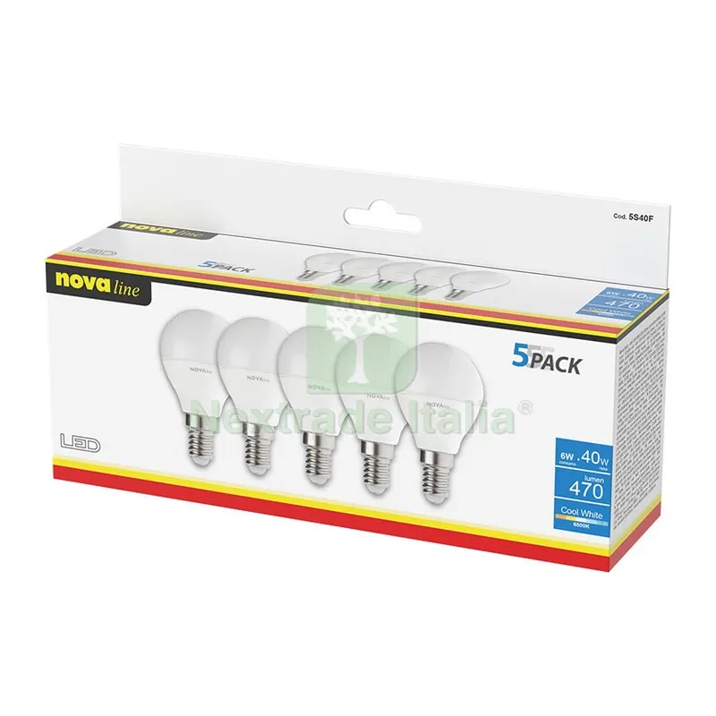 Nova Lampada LED Sferetta E14 4,9W 6500K PZ.5 — Illuminazione — rif. FERX.681838 Nova Lampada LED Sferetta E14 4,9W 6500K PZ.5 — Illuminazione — rif. FERX.681838