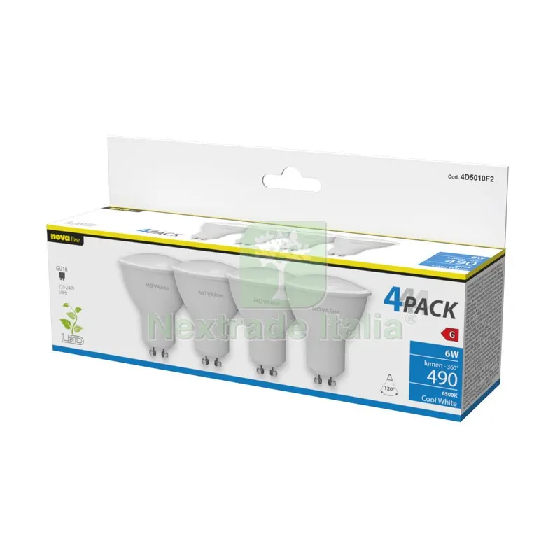 Nova Lampada LED Spot GU10 6W 490LM 6500K PZ.4 — Illuminazione — rif. FERX.699259 Nova Lampada LED Spot GU10 6W 490LM 6500K PZ.4 — Illuminazione — rif. FERX.699259