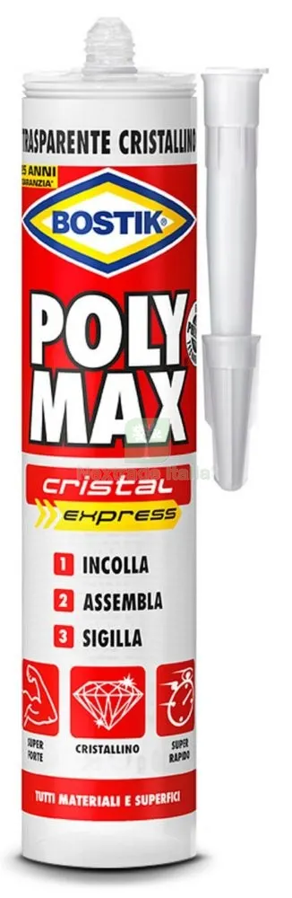 BOSTIK POLYMAX "CRISTAL" CARTUCCIA + SPRUZZATORE GR.300 — Spatole e attrezzi per stesura — rif. FERX.82797