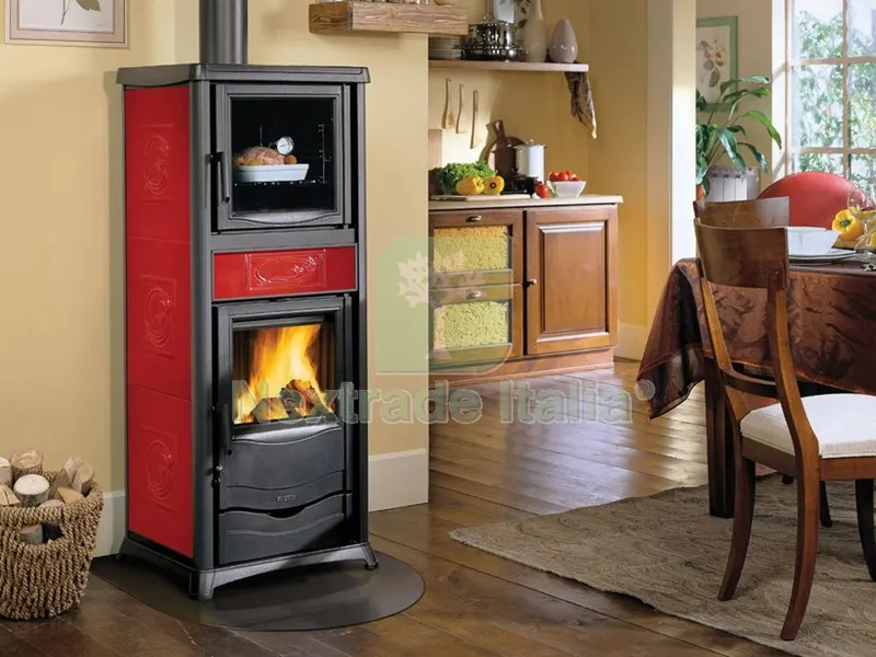 STUFA A LEGNA ROSSELLA PLUS FORNO EVO CERAMICA BORDEAUX — Stufe e camini — rif. FERX.8309 STUFA A LEGNA ROSSELLA PLUS FORNO EVO CERAMICA BORDEAUX — Stufe e camini — rif. FERX.8309