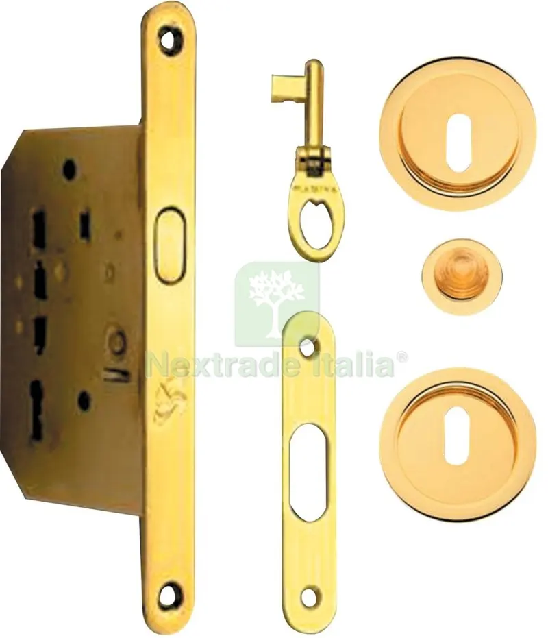 Kit x Porte Scorrevole con Coppia Nicchie Tonda con Chiave Oro-Lucido — Ferramenta porte e finestre — rif. FERX.8503 Kit x Porte Scorrevole con Coppia Nicchie Tonda con Chiave Oro-Lucido — Ferramenta porte e finestre — rif. FERX.8503