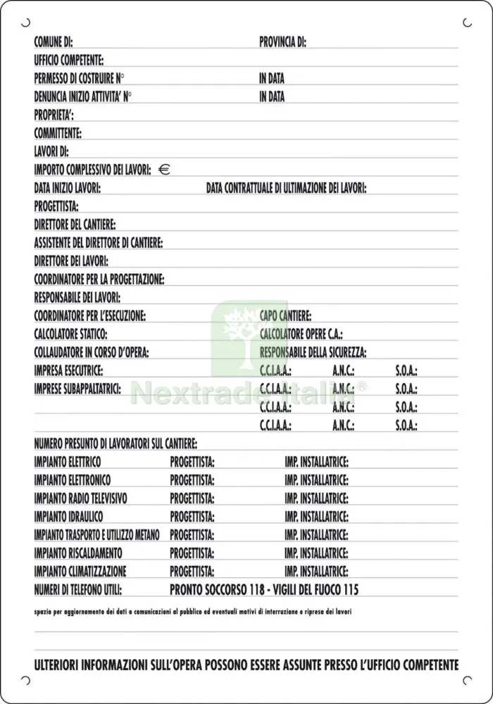 10PZ CARTELLO DIREZIONE LAVORI 60X40 CM — Segnaletica e cartelli cantiere — rif. FERX.8796