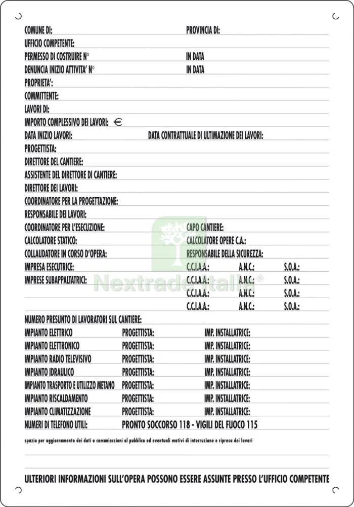 10PZ CARTELLO DIREZIONE LAVORI 80X60 CM — Segnaletica e cartelli cantiere — rif. FERX.8830