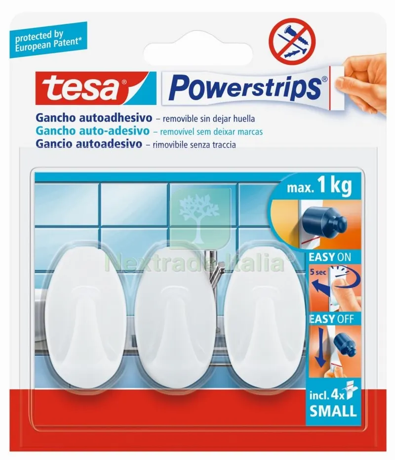 6CF TESA POWERSTRIPS 3 GANCI AUTOADESIVO BIANCO PICCOLI — Adesivi e sigillanti — rif. FERX.90803