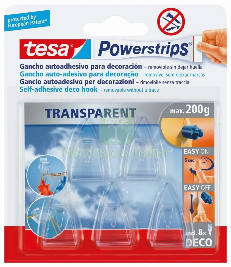 10CF Tesa Powerstrips 5 Ganci Autoadesivo Trasparente — Adesivi e sigillanti — rif. FERX.90804