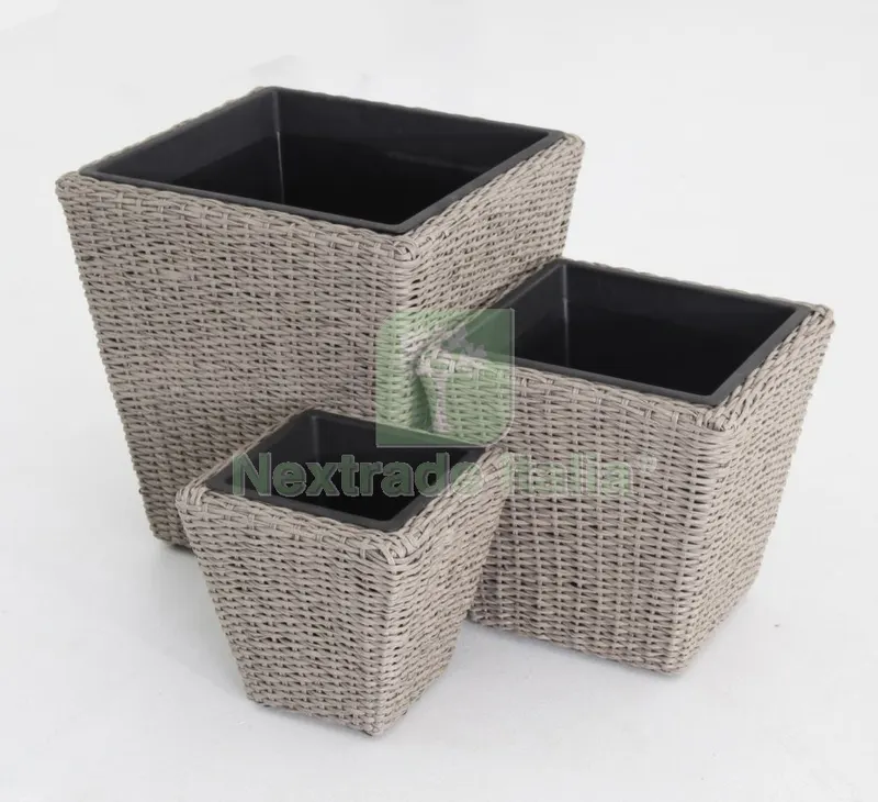 Set 3 Vasi Polirattan Quadrati — Vasi e fioriere — rif. FERX.92000