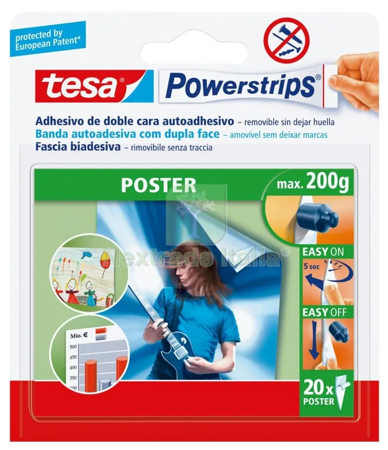 TESA POWERSTRIPS 20 STRISCE BIADESIVE POSTER — Ferramenta porte e finestre — rif. FERX.93458 TESA POWERSTRIPS 20 STRISCE BIADESIVE POSTER — Ferramenta porte e finestre — rif. FERX.93458