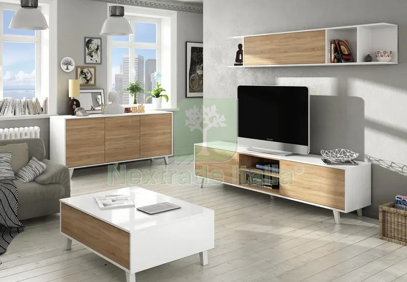 Kit Credenza 3 Ante Zaiken 154X41XH75 CM Bianco Rovere — Arredo — rif. FERX.94620 Kit Credenza 3 Ante Zaiken 154X41XH75 CM Bianco Rovere — Arredo — rif. FERX.94620