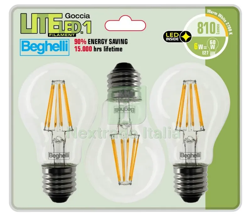 5PZ Beghelli Lampadina a LED Forma Goccia E27 W 6 Kit 3PZ Fredda — Illuminazione — rif. FERX.95295