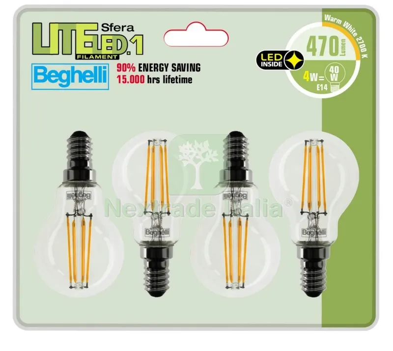 5PZ Beghelli Lampadina LED Luce Calda Forma Sfera E14 W 4 Kit 4PZ — Illuminazione — rif. FERX.95296