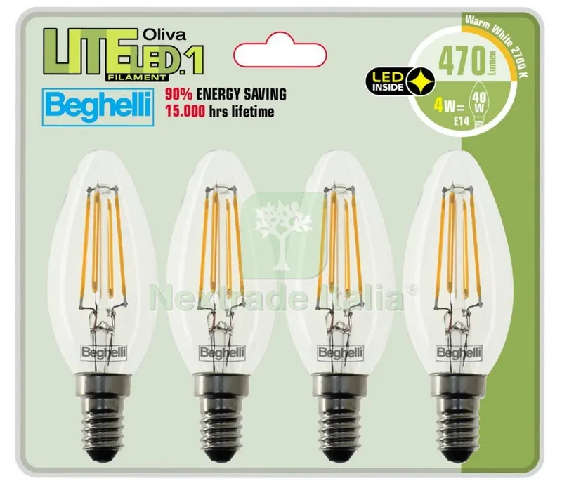 5PZ Beghelli Lampadina LED Forma Oliva E14 W 4 Kit 4PZ — Illuminazione — rif. FERX.95298