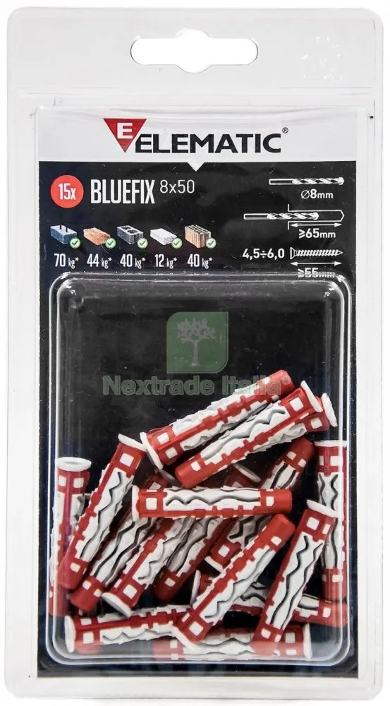10CF Elematic Blister Tassello Bluefix 6 con Vite 15 PZ — Tasselli e ancoraggi — rif. FERX.95720 10CF Elematic Blister Tassello Bluefix 6 con Vite 15 PZ — Tasselli e ancoraggi — rif. FERX.95720