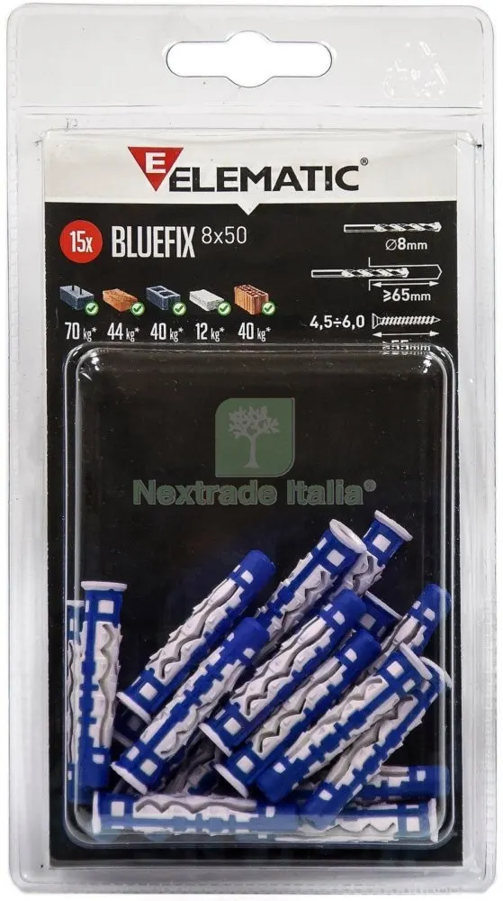 10CF ELEMATIC BLISTER TASSELLO BLUEFIX 8 CON VITE 10 PZ — Tasselli e ancoraggi — rif. FERX.95721 10CF ELEMATIC BLISTER TASSELLO BLUEFIX 8 CON VITE 10 PZ — Tasselli e ancoraggi — rif. FERX.95721