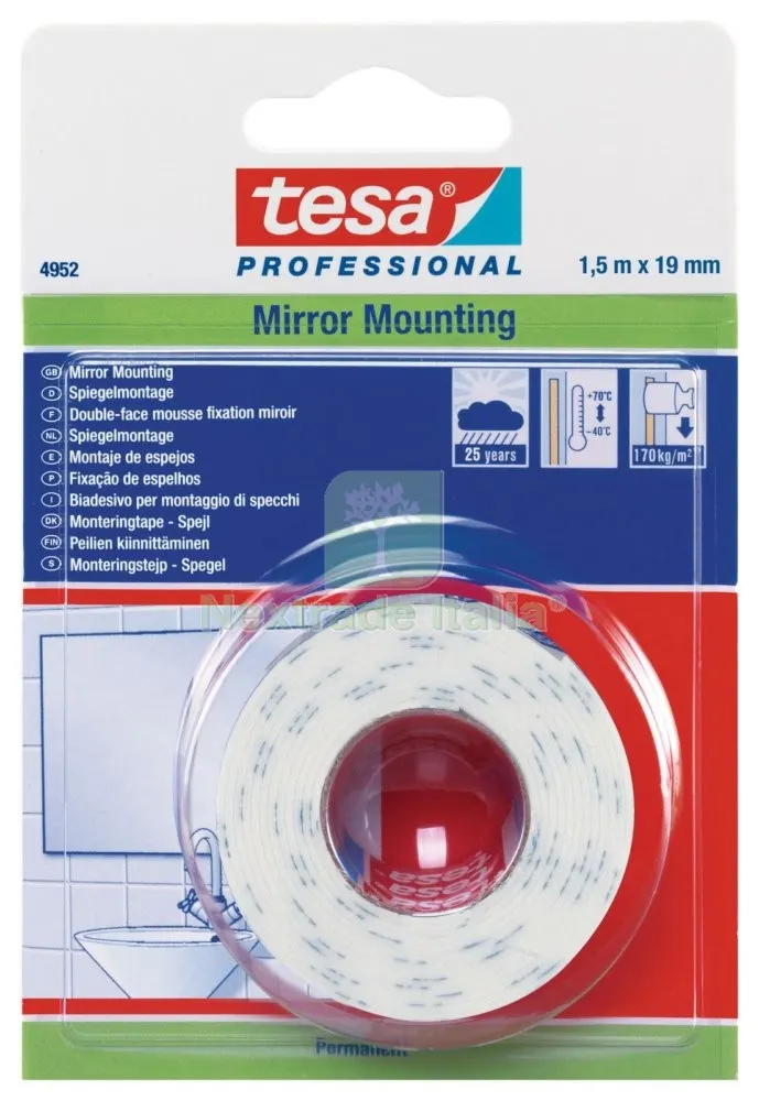 12PZ NASTRO BIADESIVO X SPECCHI E OGGETTI PESANTI TESA ML 1,5X19 MM — Adesivi e sigillanti — rif. FERX.95783 12PZ NASTRO BIADESIVO X SPECCHI E OGGETTI PESANTI TESA ML 1,5X19 MM — Adesivi e sigillanti — rif. FERX.95783