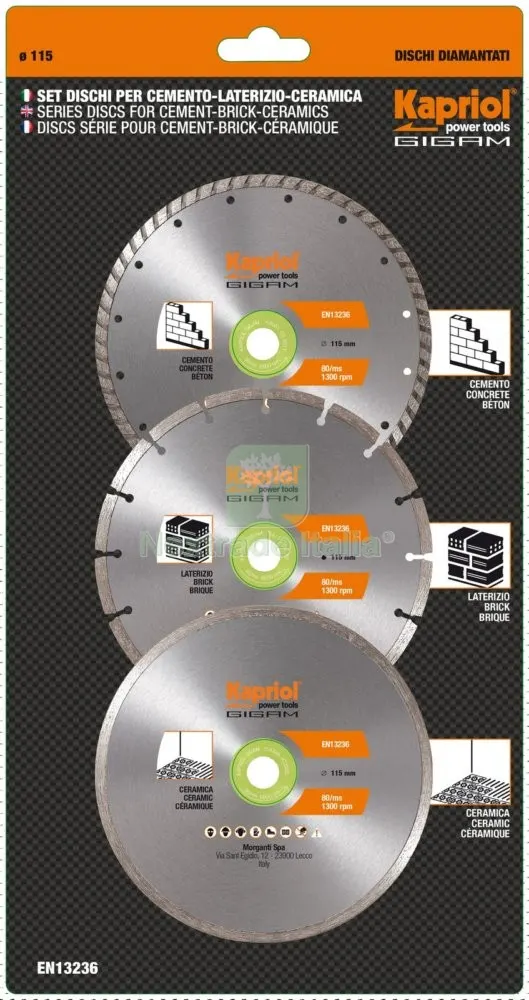 Kapriol Set 3 Dischi Diamantati MM 115 per Specifiche Vedi Descrizione — Punte, frese e dischi — rif. FERX.95962 Kapriol Set 3 Dischi Diamantati MM 115 per Specifiche Vedi Descrizione — Punte, frese e dischi — rif. FERX.95962