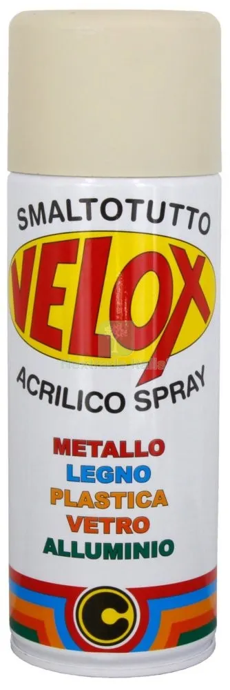 6PZ Velox Vernice Spray Acrilico Beige Opaco 400 ML NON Ingiallente — Bombolette e vernici spray — rif. FERX.95976 6PZ Velox Vernice Spray Acrilico Beige Opaco 400 ML NON Ingiallente — Bombolette e vernici spray — rif. FERX.95976