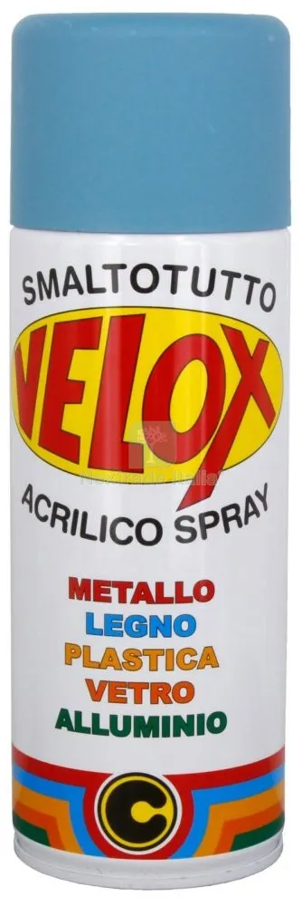 6PZ Velox Vernice Spray Acrilico Celeste Opaco 400 ML NON Ingiallente — Bombolette e vernici spray — rif. FERX.95981 6PZ Velox Vernice Spray Acrilico Celeste Opaco 400 ML NON Ingiallente — Bombolette e vernici spray — rif. FERX.95981