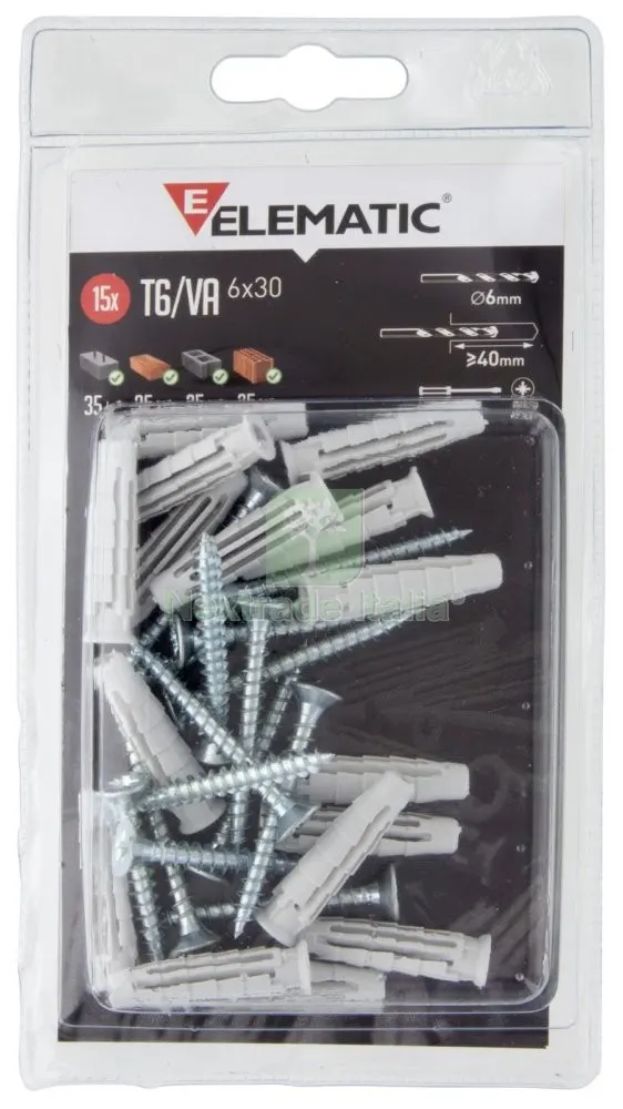 ELEMATIC TASSELLO T6/ VA 5X25 CON VITE 100 PZ — Tasselli e ancoraggi — rif. FERX.95989