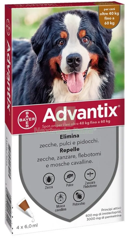 BAYER ADVANTIX SPOT ON ANTIPARASSITARIO PER CANI KG.40-60 — Igiene e accessori animali — rif. FERX.96046 BAYER ADVANTIX SPOT ON ANTIPARASSITARIO PER CANI KG.40-60 — Igiene e accessori animali — rif. FERX.96046
