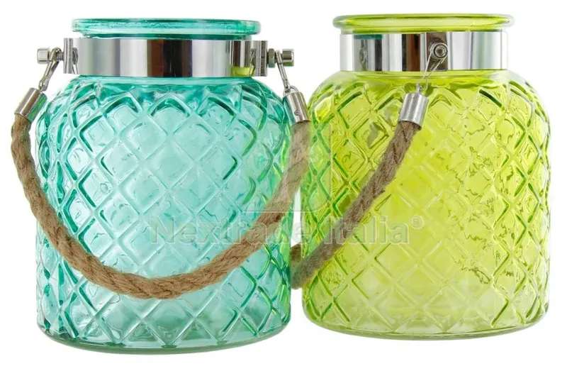 8CF Portacandele in Vetro Modello Diamante Ø 13X16 CM Colori Assortiti — Accessori bagno — rif. FERX.96312
