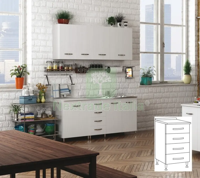 Kit Cucina Base 4 Cassetti 40X50XH85 CM Bianco — Casalinghi e organizzazione — rif. FERX.96424 Kit Cucina Base 4 Cassetti 40X50XH85 CM Bianco — Casalinghi e organizzazione — rif. FERX.96424