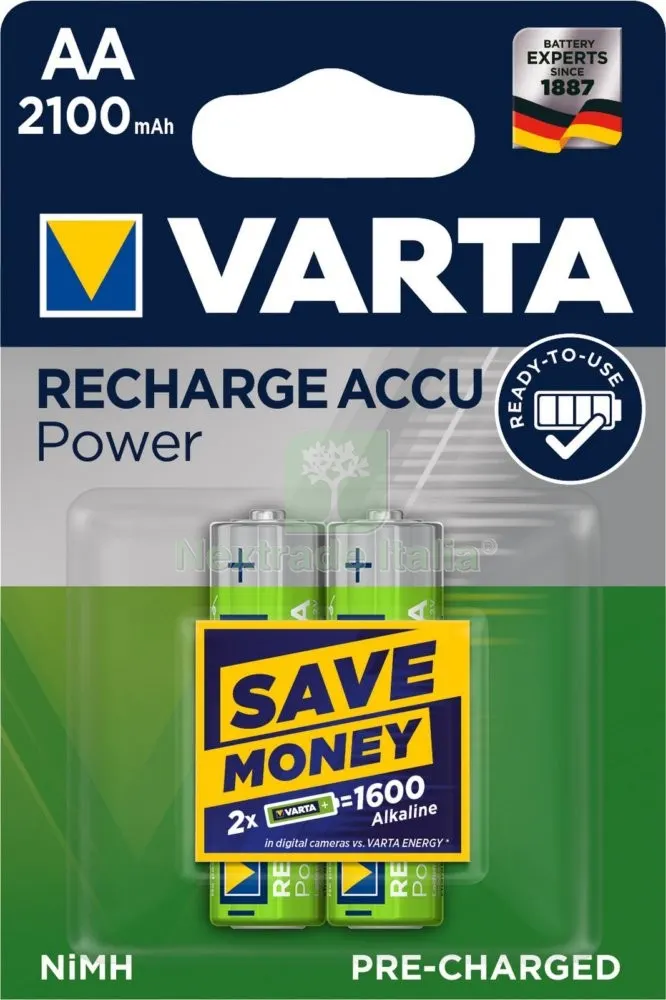 10BLISTER VARTA BATTERIE RICARICABILI M Ah 2100 STILO AA BL2 — Caricabatterie e alimentatori — rif. FERX.96435