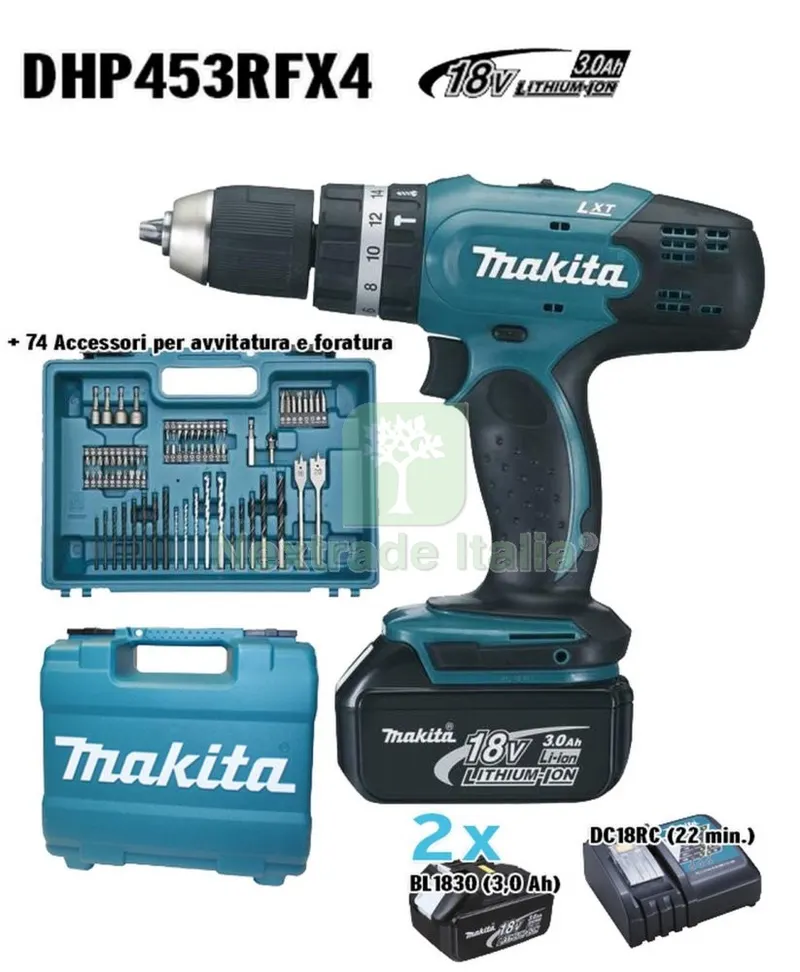 Makita Superkit 18V 3 Ah DHP453RFX4 con 2 Batterie — Marchi utensili elettrici — rif. FERX.97041 Makita Superkit 18V 3 Ah DHP453RFX4 con 2 Batterie — Marchi utensili elettrici — rif. FERX.97041