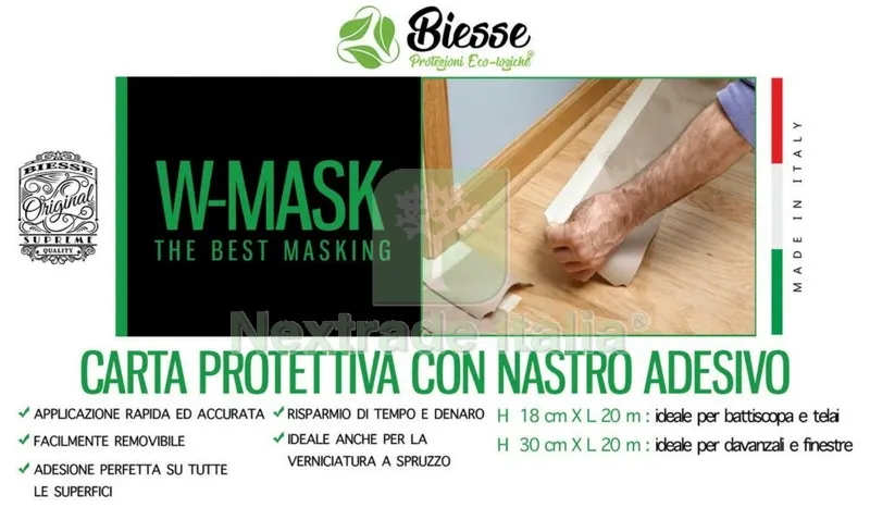 W-MASK CARTA PROTETTIVA +NASTRO ADESIVO CM 18 X 20MT — Adesivi e sigillanti — rif. FERX.97379 W-MASK CARTA PROTETTIVA +NASTRO ADESIVO CM 18 X 20MT — Adesivi e sigillanti — rif. FERX.97379