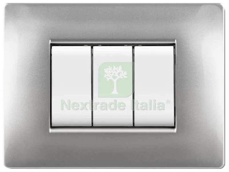 10PZ PLACCA LIFE Q MODELLO LIVING ALLUMINIO 3 POSTI — Interruttori e prese — rif. FERX.97452