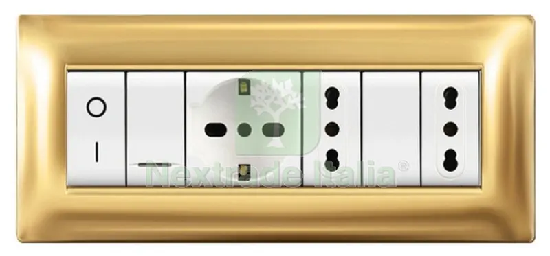 PLACCA LIFE Q MODELLO LIVING ORO 7 POSTI — Interruttori e prese — rif. FERX.97544