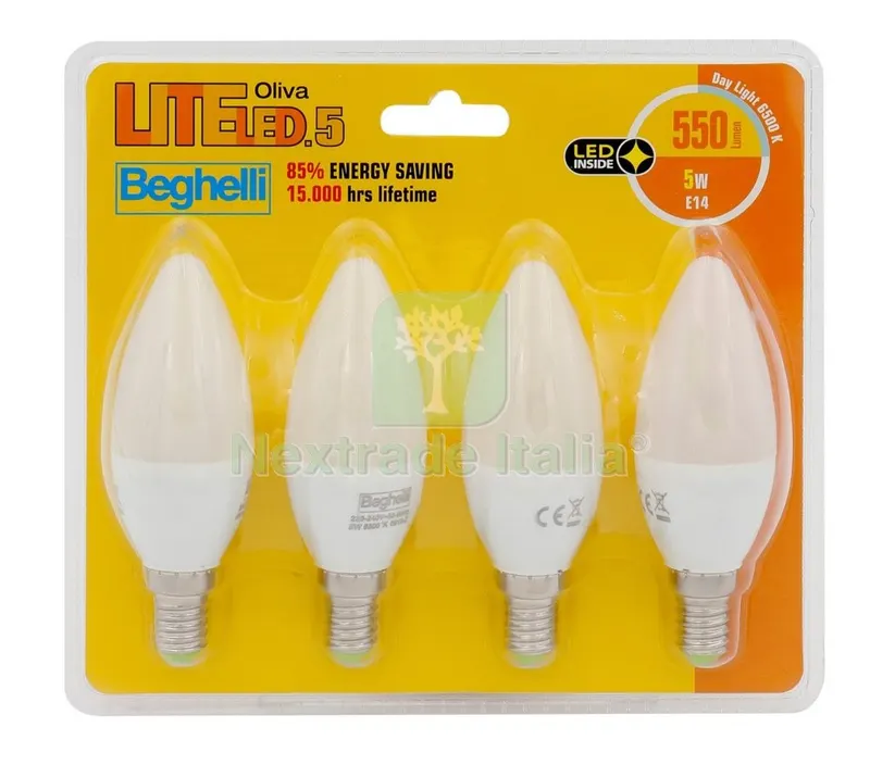 5CF Beghelli LED a Oliva 58001 E14 W5 Kit 4PZ Durata 15000 ORE Luce Fredda — Illuminazione — rif. FERX.98258