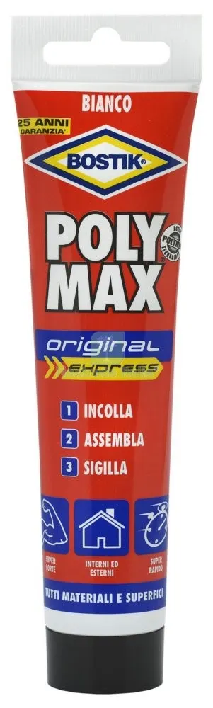 12PZ BOSTIK POLYMAX ORIG. EXPRESS BIANCO TUBO 165G — Adesivi e sigillanti — rif. FERX.98301