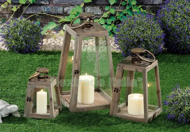 Lanterne Magnum in Legno Metallo Set 3 Pezzi Misure in Descrizione — Illuminazione — rif. FERX.98323