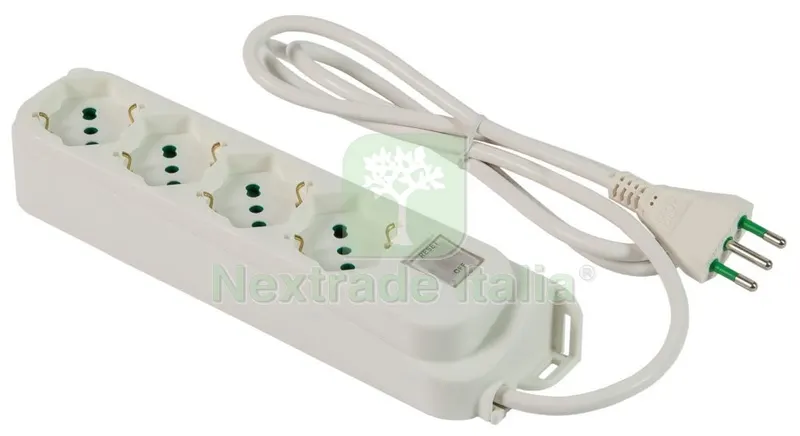 MULTIPRESA 4PRESE BIPASSO/SCHUKO+INTERRUTTORE SICURO 10A — Interruttori e prese — rif. FERX.98341